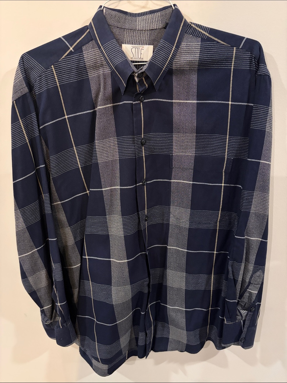 Stile Navy Plaid Long-Sleeve Button-Down Shirt Men's L